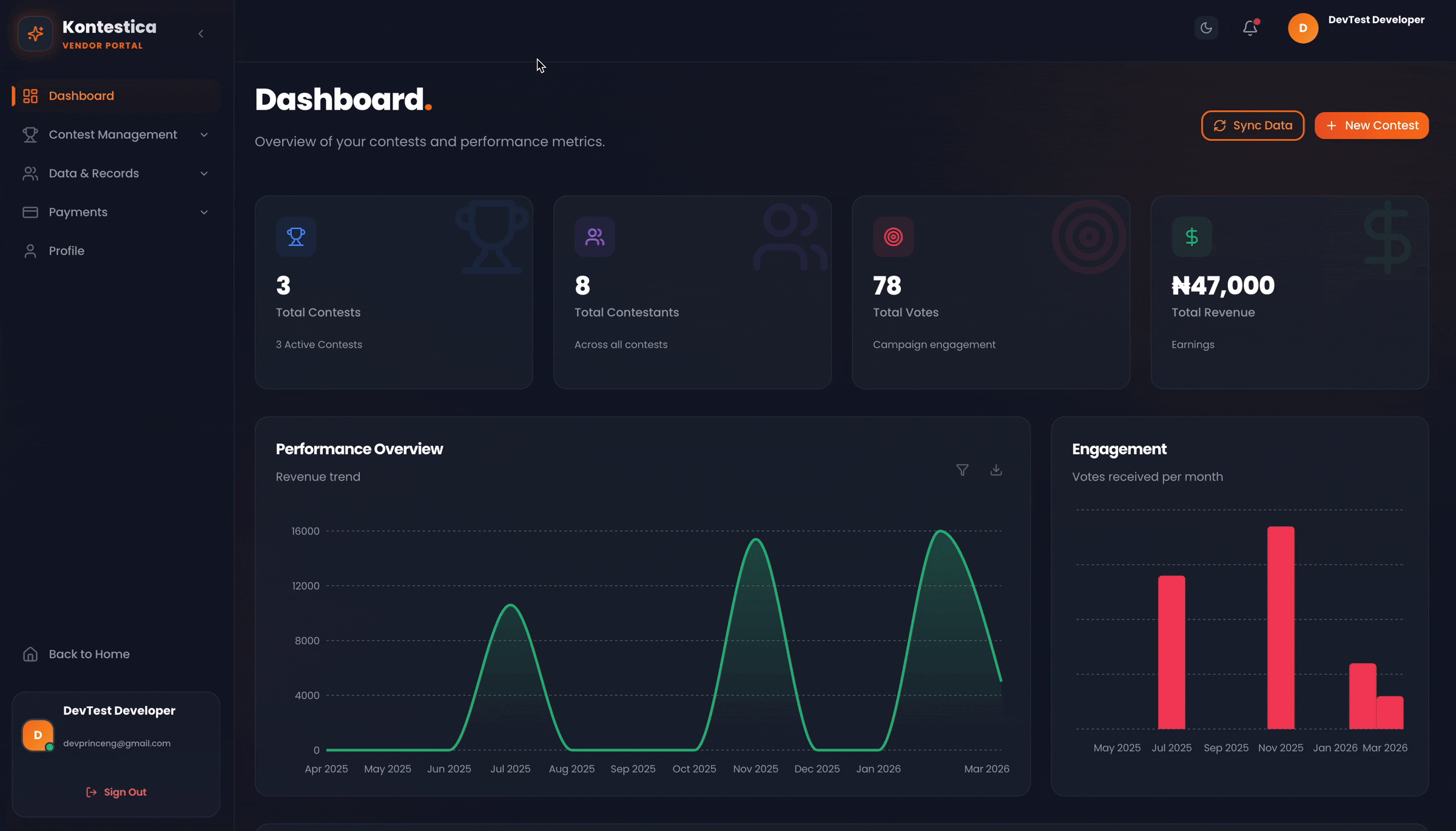 Vendor Dashboard Dark Mode